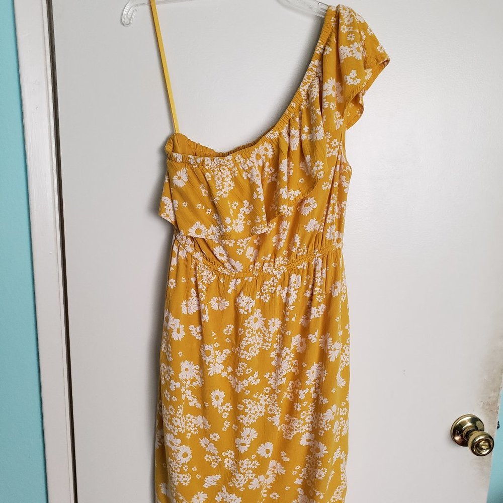 Yellow sundress, one-strap with ruffle, size Small